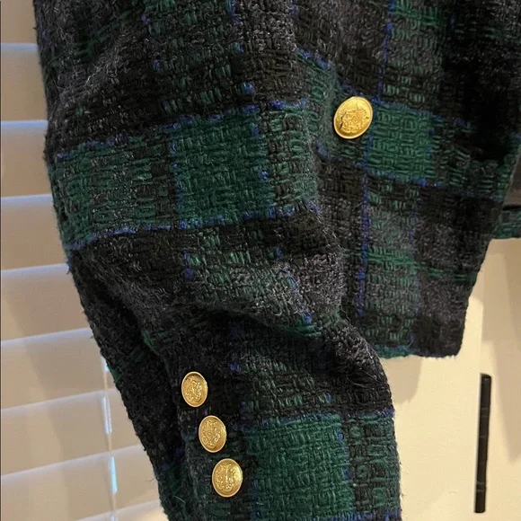Truth Black and Green Plaid Jacket with Gold Buttons - Picture 3 of 5